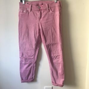 True Religion Super Skinny Mid Rise Cropped Jeans